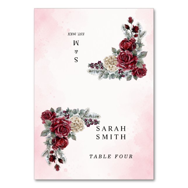 Tarjetas de Asiento de Boda de Invierno con Rosas  (Anverso)