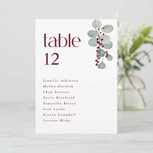 Tarjetas de Asiento de Boda de Invierno en Borgoña (Anverso de pie)