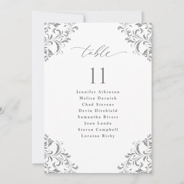 Tarjetas de Asiento de Boda Elegantes de Gris Plat (Anverso)