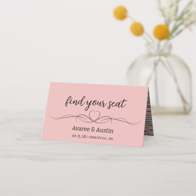 Tarjetas de Asiento de Boda Rosadas (Anverso)
