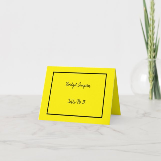 Tarjetas de asiento de invitados amarillo y negro  (Anverso)