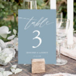 Tarjetas de asiento de mesa Boda de caligrafía azu<br><div class="desc">Tarjetas de asiento de mesa Boda de caligrafía azul turbia</div>