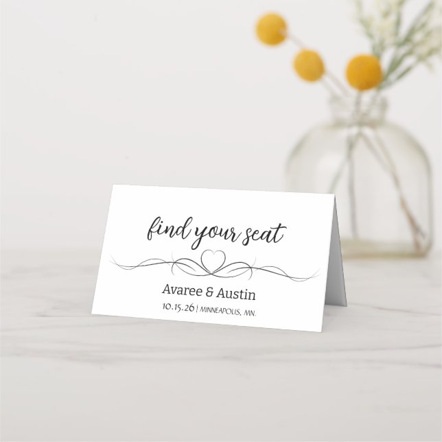 Tarjetas de Asiento de Mesa de Boda Blancas (Anverso)