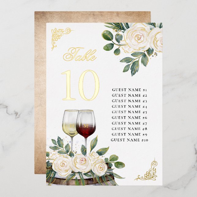 Tarjetas de Asiento de Mesa de Bodas en Viñedo Flo (Anverso/Reverso)