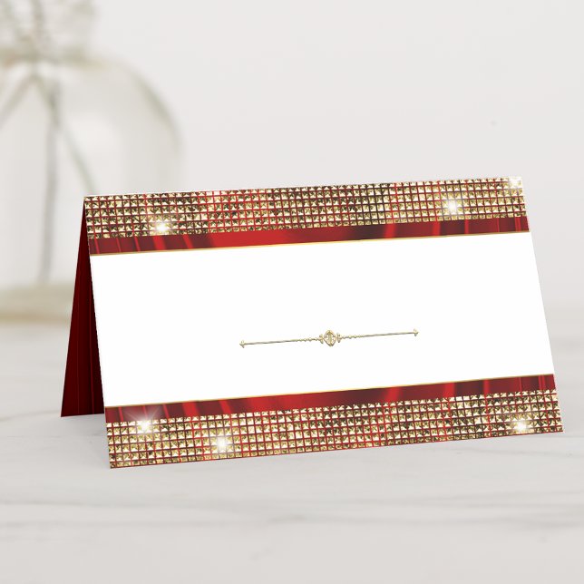 Tarjetas de Asiento de Mesa Elegantes Rojo Dorado (You simply add the name above the divider and the table number below. You can  remove the divider.)