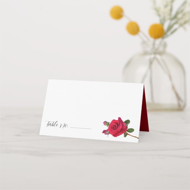 Tarjetas de asiento de pie de rosas rojas de boda (Anverso)