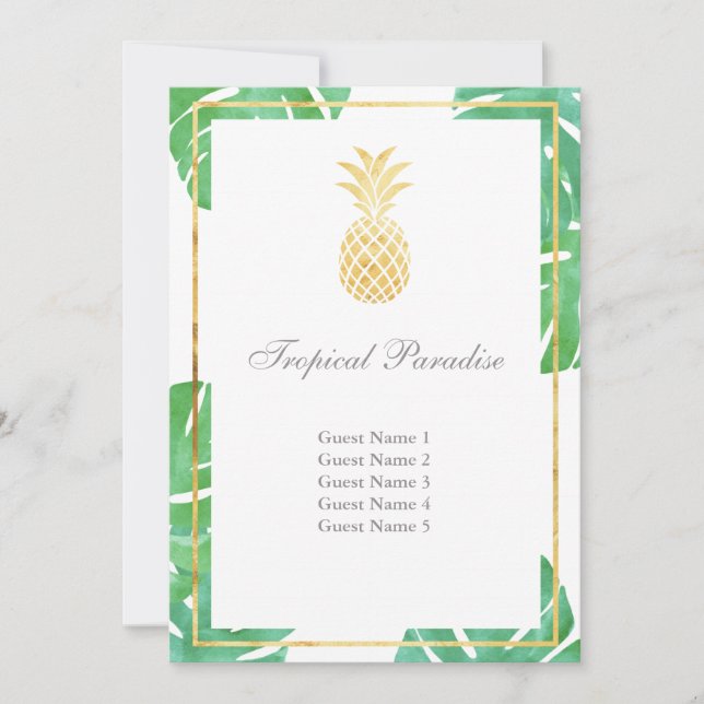 Tarjetas de Asiento Doradas de Piña Tropical - Ver (Anverso)