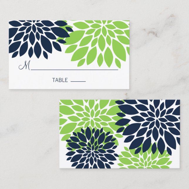 Tarjetas de Asiento Floral Verde Marítimo Elegante (Anverso / Reverso)