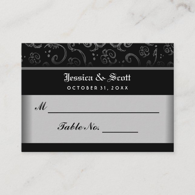 Tarjetas de asiento para Bodas góticos Black White (Anverso)