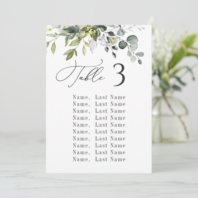Tarjetas de Asiento para Mesa de Boda con Eucalipt (Anverso de pie)
