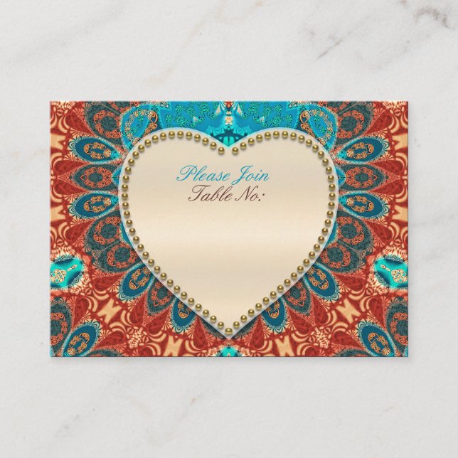 Tarjetas de asiento para mesa de boda Peacock Bati (Anverso)