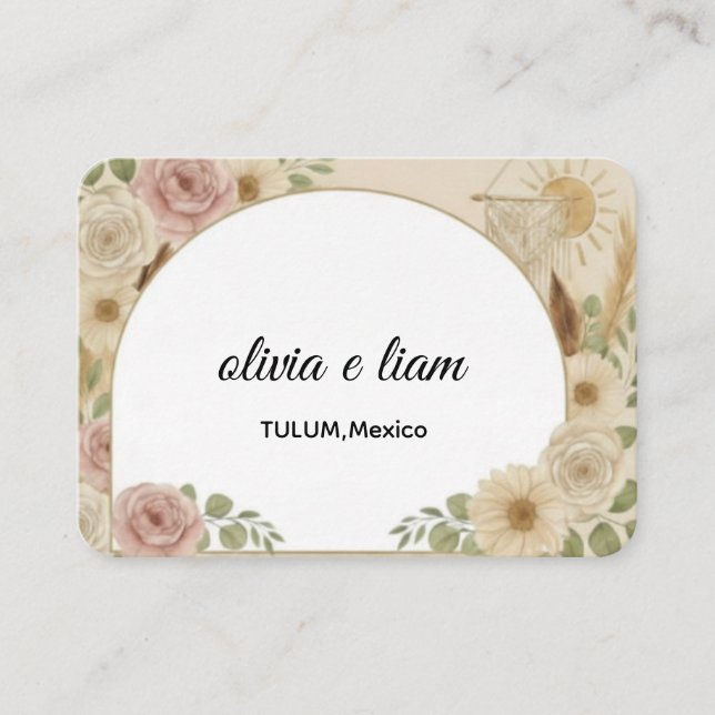 Tarjetas de asiento planas de boda boho personaliz (Anverso)