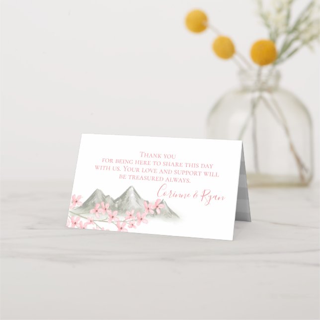 Tarjetas de asiento rosadas de montaña de primaver (Reverso)
