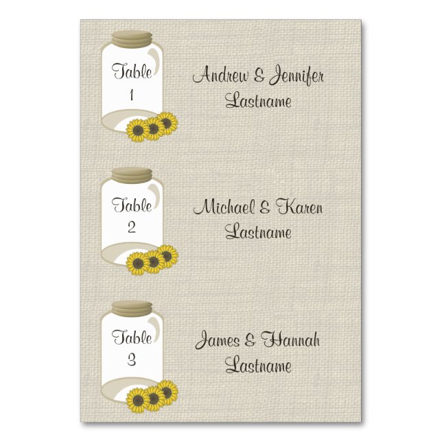 Tarjetas de asiento Rustic Jar and Sunflowers DIY (Anverso)