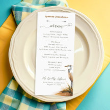 Tarjetas de Asientos de Menú Largo de Boda Costera