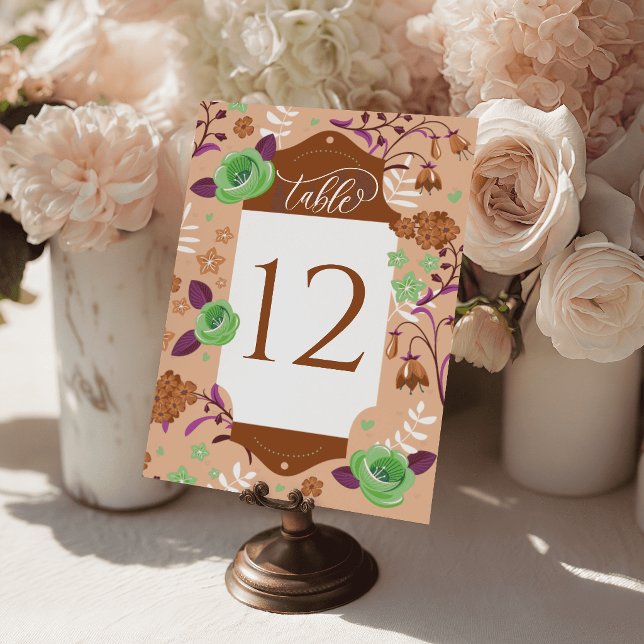 Tarjetas de Asientos de Mesa de Boda Floral Art Dé (Peach Art Deco Floral Wedding Table Cards Seating)