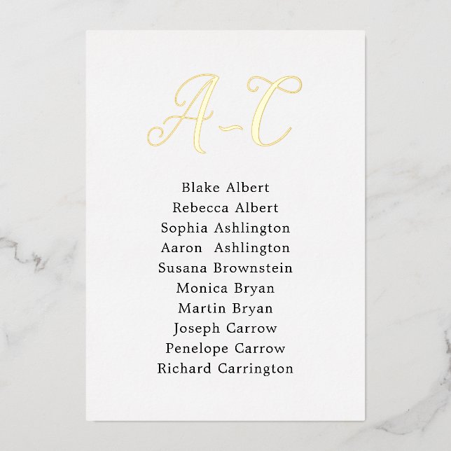 Tarjetas de asignación de tabla de invitado de Bod (Anverso)