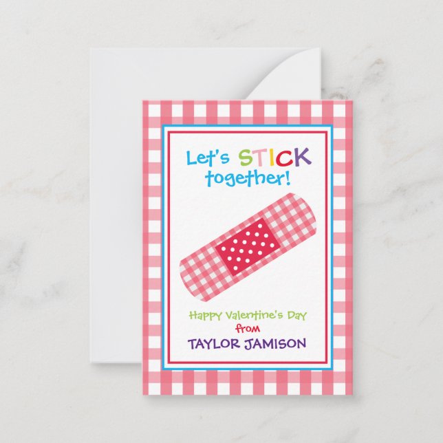 Tarjetas de aula de Gingham Bandage Valentine (Anverso)