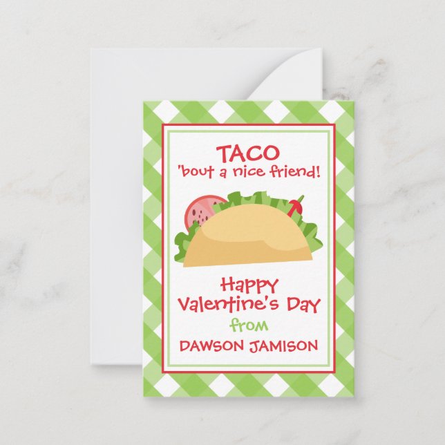 Tarjetas de aula de Gingham Taco Valentine (Anverso)
