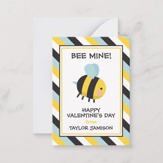 Tarjetas de aula de San Valentín con bee a rayas (Anverso)