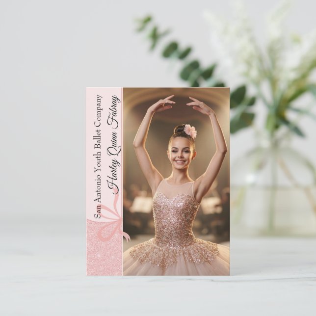 Tarjetas de autógrafo de ballet con brillo rosa cl (Anverso de pie)