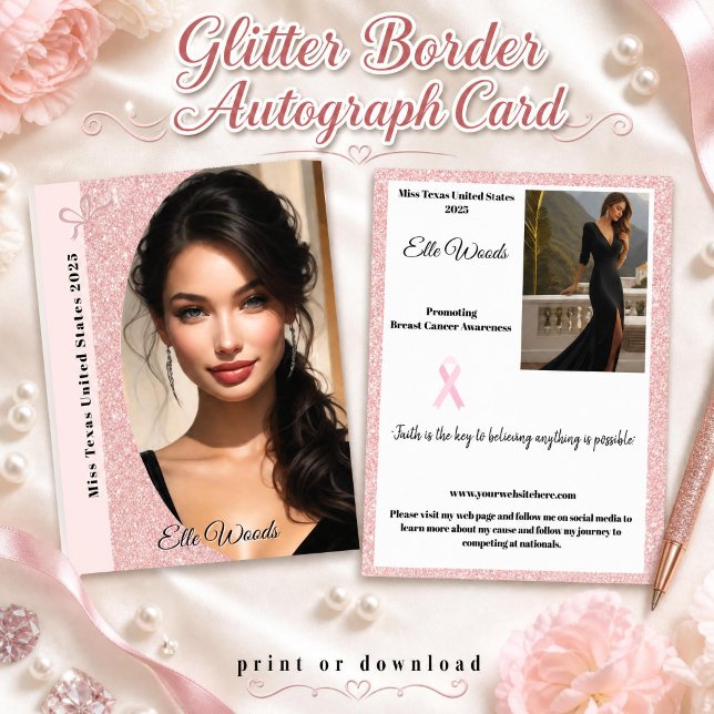 Tarjetas de Autógrafo para Concurso de Pastel Glit (Elegant and impressive, this autograph card features a rose gold glitter border to frame your photo)
