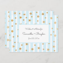 Tarjetas de aviso Baby Shower de Blue Stripes Gold