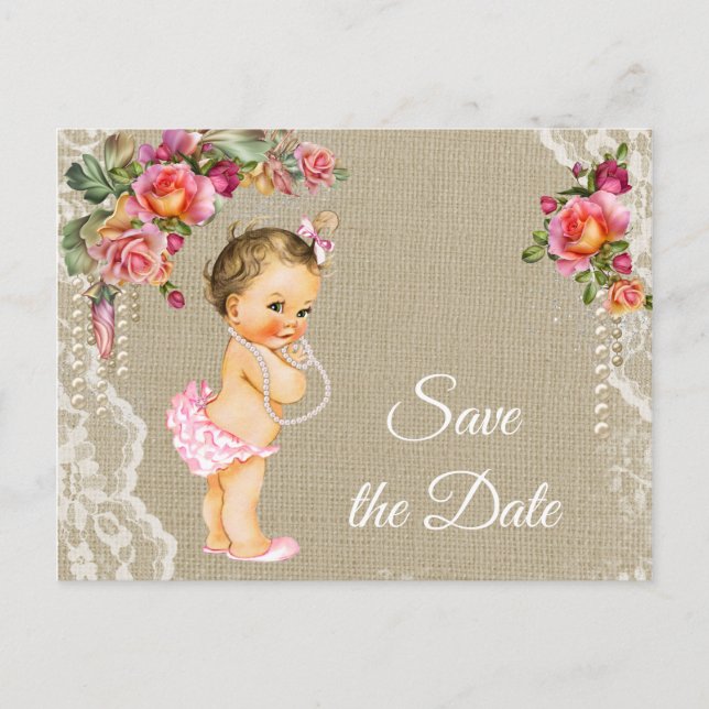 Tarjetas de aviso de baby shower en arpillera y en (Anverso)