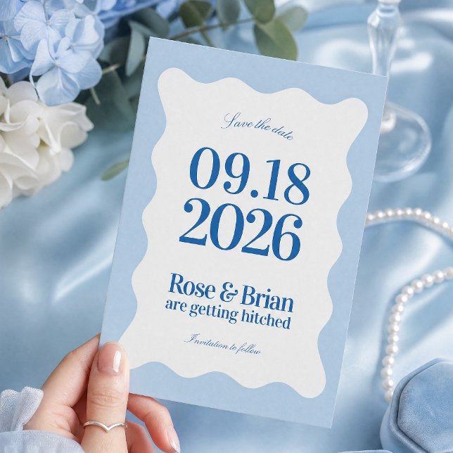 Tarjetas de aviso de boda Blue Wavy Cabana (Subido por el creador)