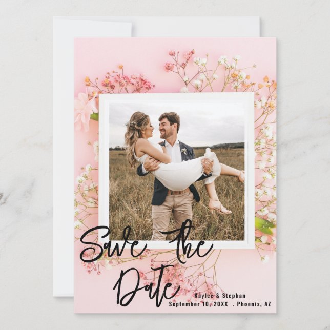 Tarjetas de aviso de boda con foto floral - ¡Rosa  (Anverso)