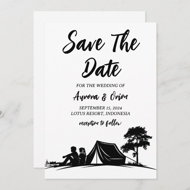 tarjetas de aviso de boda de camping (Anverso / Reverso)