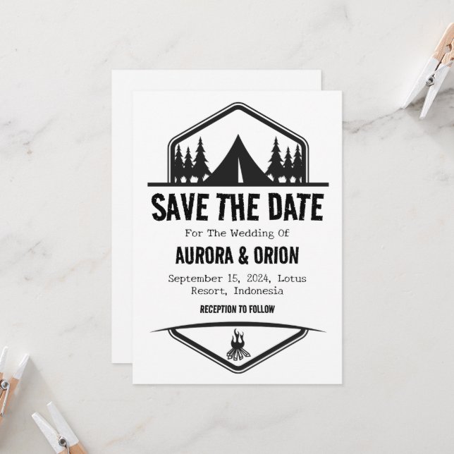tarjetas de aviso de boda de camping "save the dat (Anverso/Reverso In Situ)