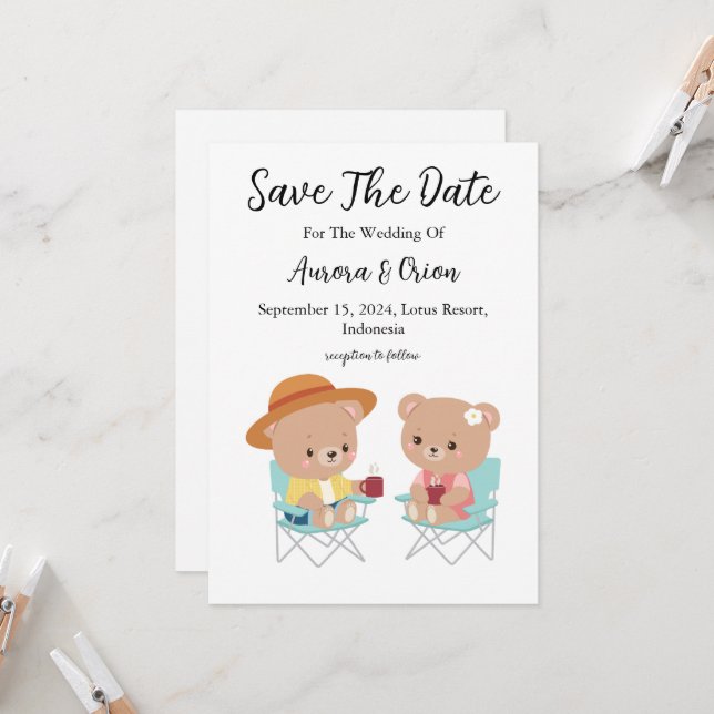 tarjetas de aviso de boda de camping "save the dat (Anverso/Reverso In Situ)