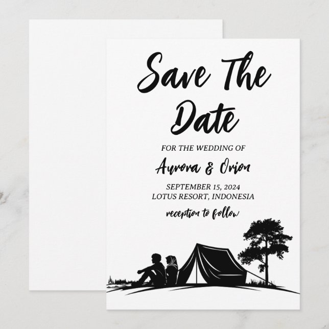 tarjetas de aviso de boda de camping "save the dat (Anverso / Reverso)