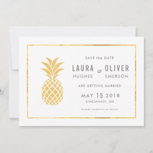 Tarjetas de aviso de boda de piña dorada sencilla