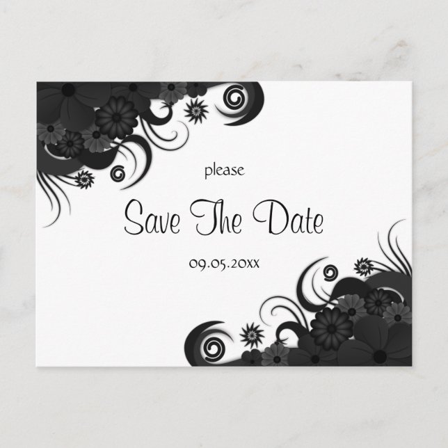Tarjetas de aviso de boda gótico floral en blanco  (Anverso)
