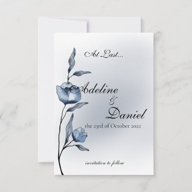 Tarjetas de Aviso de Boda Indigo Romance (Anverso)