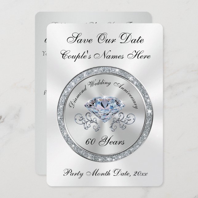 Tarjetas de aviso de boda para el 60 aniversario d (Anverso / Reverso)