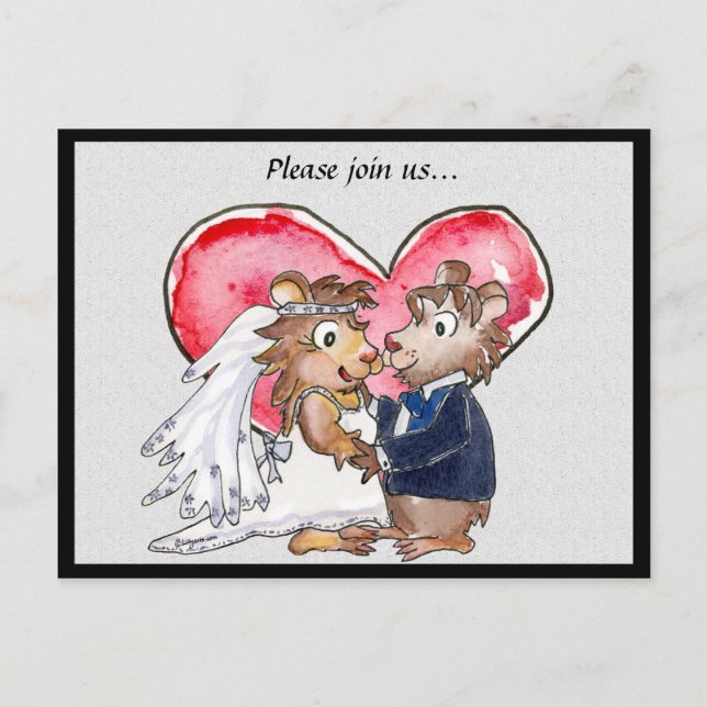 Tarjetas de aviso de boda Red Heart Cute (Anverso)
