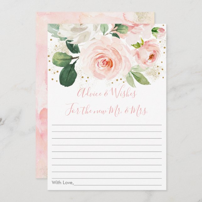 Tarjetas de aviso de ducha con flores de oro rosad (Anverso / Reverso)