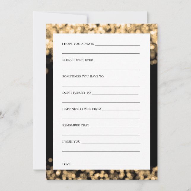 Tarjetas de aviso de ducha para novias Luces de or (Anverso)