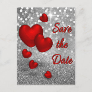 Tarjetas de aviso de fecha con Corazones Rojos sob