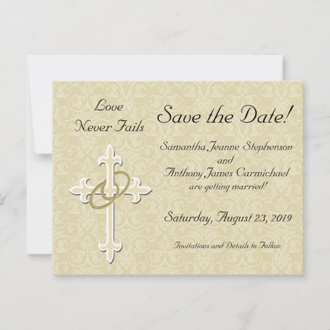 Tarjetas de aviso de fecha de boda con cruz y anil (Anverso)