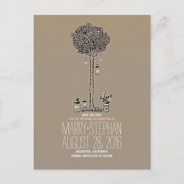 Tarjetas de aviso de fecha de boda con frasco de m (Anverso)