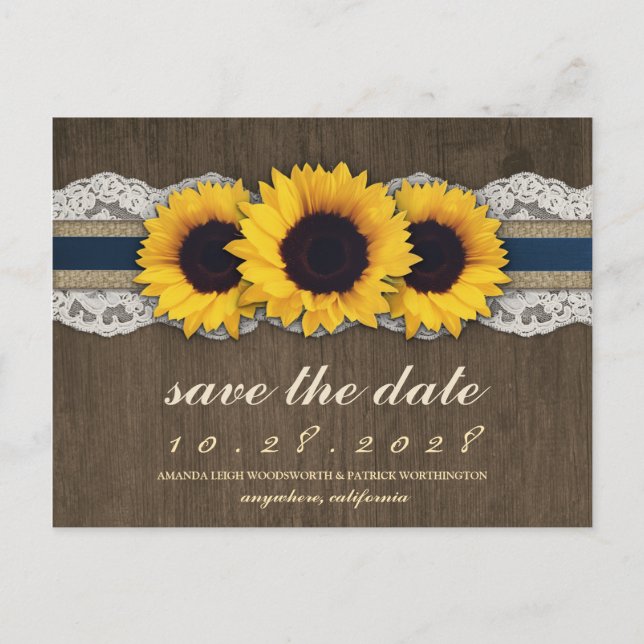 Tarjetas de aviso de fecha de boda con girasoles r (Anverso)