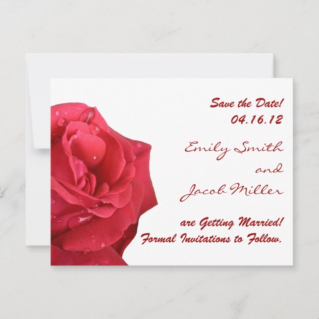Tarjetas de aviso de fecha de boda Rosa Rojo Brill (Anverso)