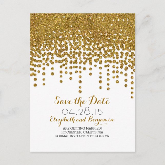 tarjetas de aviso de fecha de oro con confeti de l (Anverso)