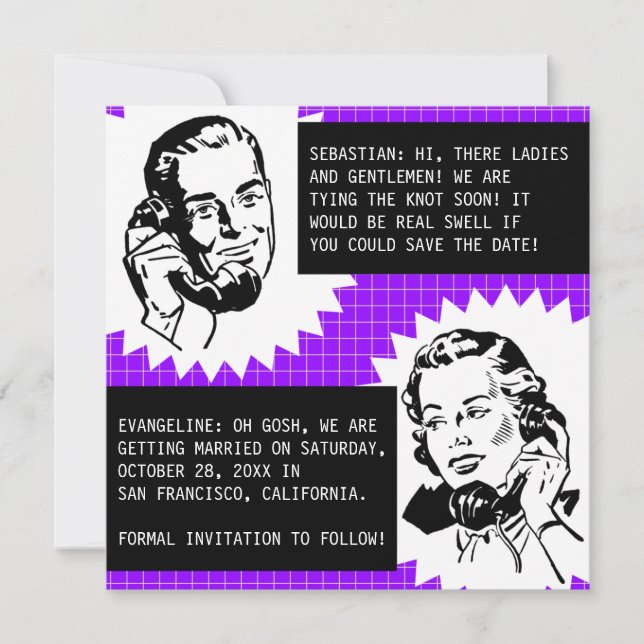Tarjetas de aviso de pareja de chismes retro (Anverso)
