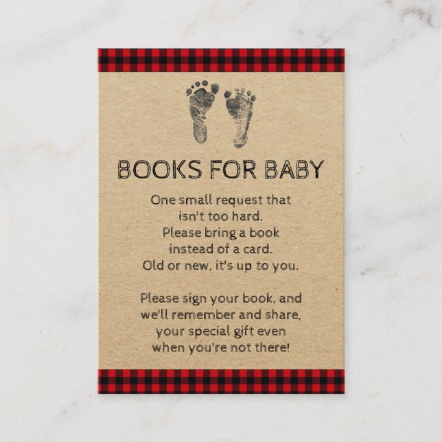 Tarjetas de Baby Shower de Leñador Trae un Libro (Anverso)