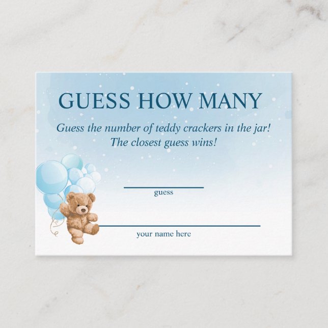 Tarjetas de Baby Shower para Adivinar Cuántos Osit (Anverso)